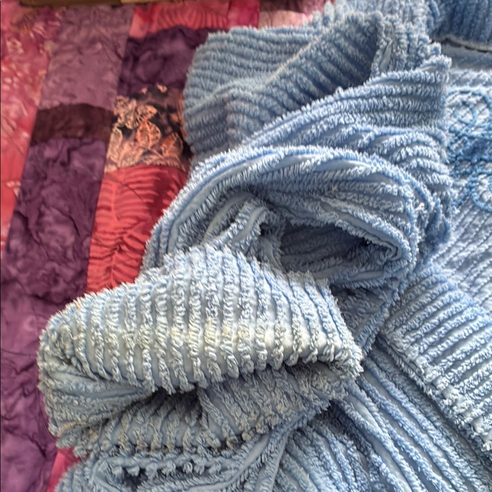 Hand crafted chenille Blue Women's swing jacket - Picture 8 of 10
